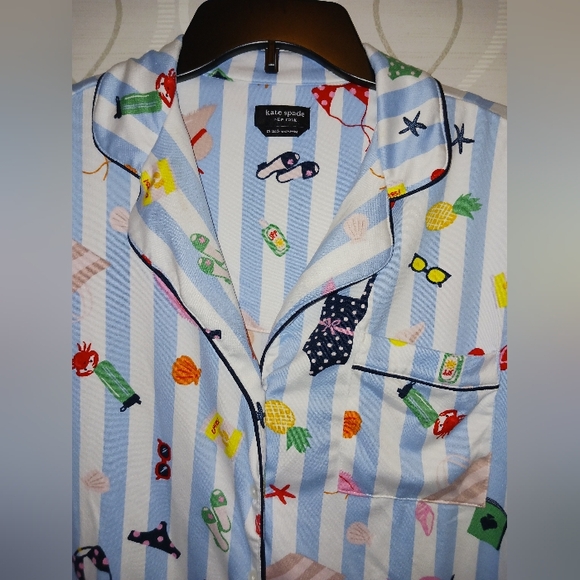 Kate Spade Aqua Stripe Pajamas Set PJ Shirt + Shorts Sleepwear KS12601T - Picture 7 of 16